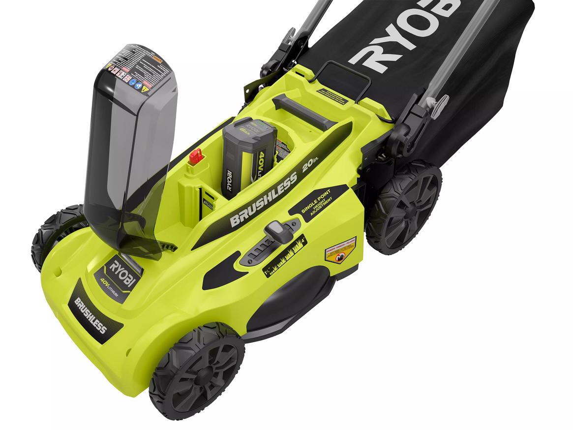 RYOBI 20 in. 40-Volt Brushless Lithium-Ion Cordless Walk-Behind Push Lawn Mower, 6.0Ah Battery & Charger Included
