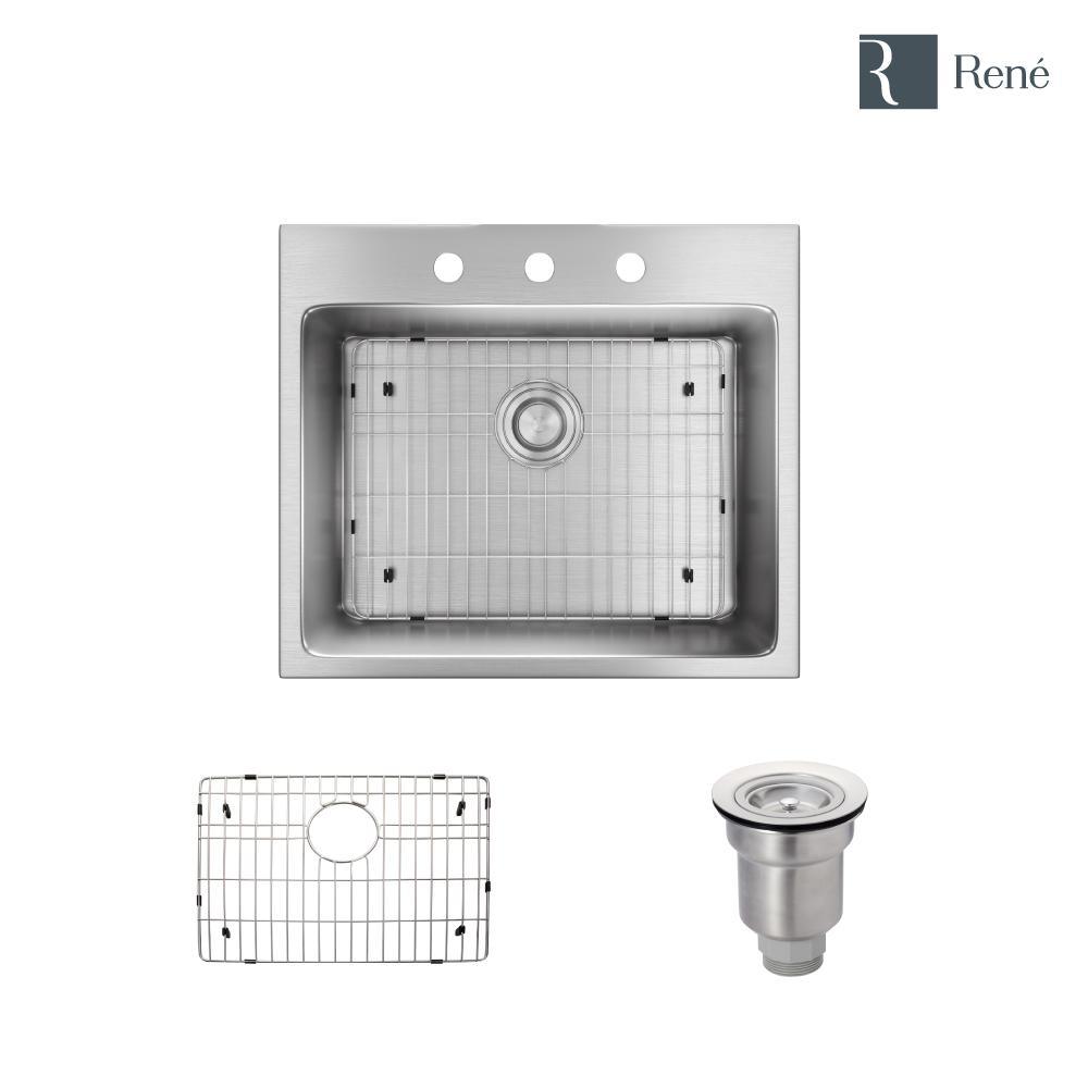 Drop-in Stainless Steel 23 in. 3-Hole Single Bowl Kitchen Sink Kit - Super Arbor