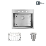 Drop-in Stainless Steel 23 in. 3-Hole Single Bowl Kitchen Sink Kit - Super Arbor
