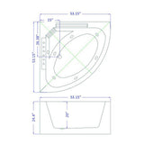 Daisy 53 in. Acrylic Drain Center Corner Alcove Whirlpool Bathtub in White - Super Arbor