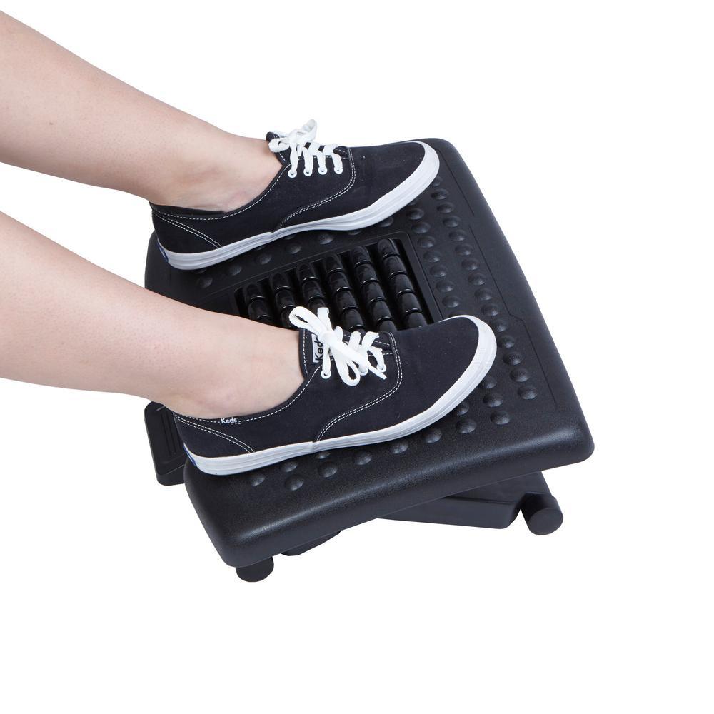 Black Adjustable Height Ergonomic Foot Rest with Massage Rollers - Super Arbor