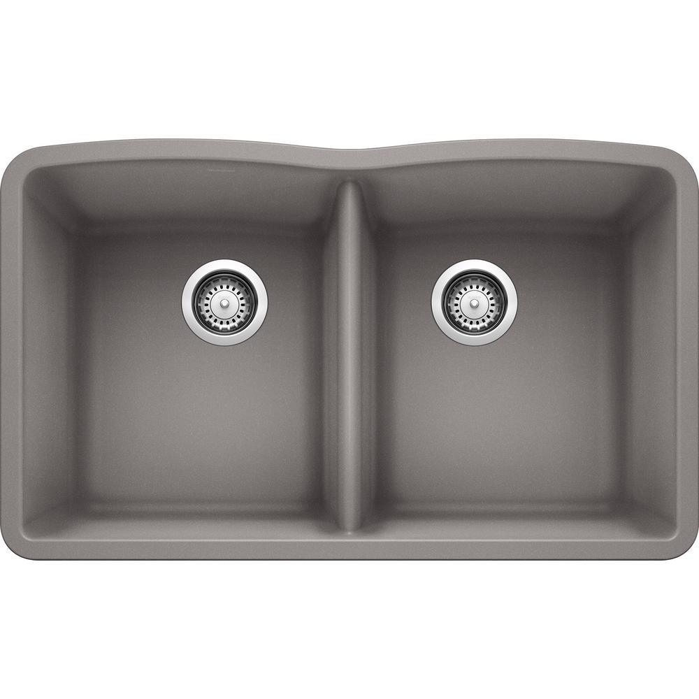 DIAMOND Undermount Granite Composite 32.06 in. 50/50 Double Bowl Kitchen Sink in White - Super Arbor