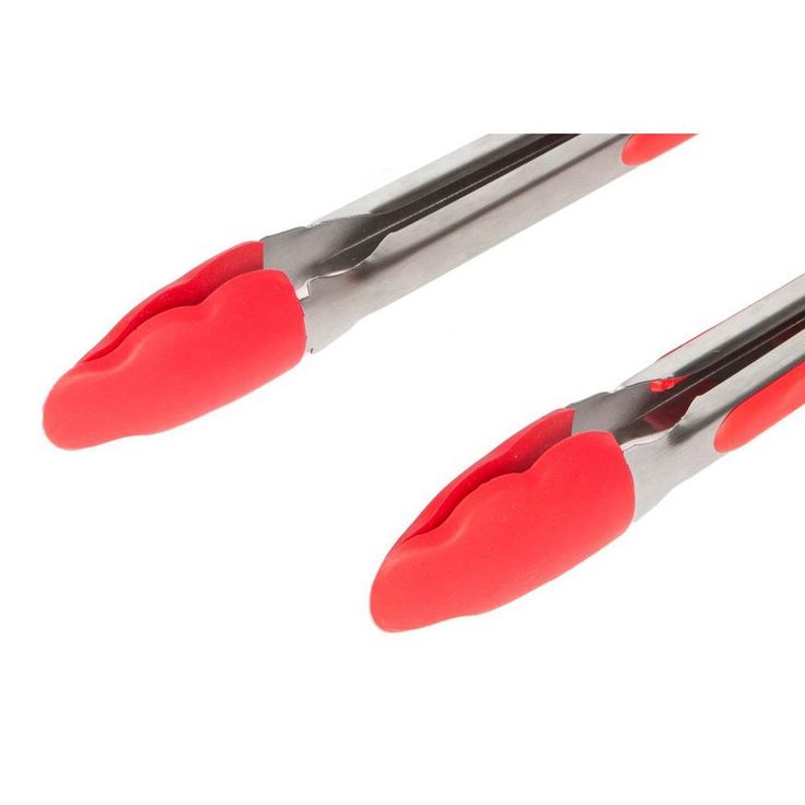 Stainless Steel and Silicone Locking Red Tongs (Set of 2)