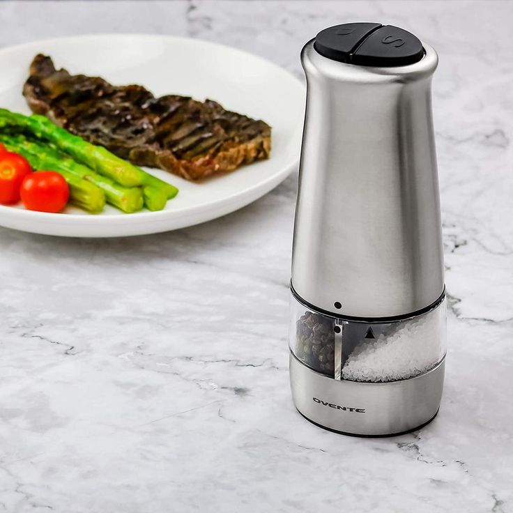 Stainless Steel Silver 2-in-1 Automatic Electric Salt and Pepper Grinder, Battery Operated, 6 AAA