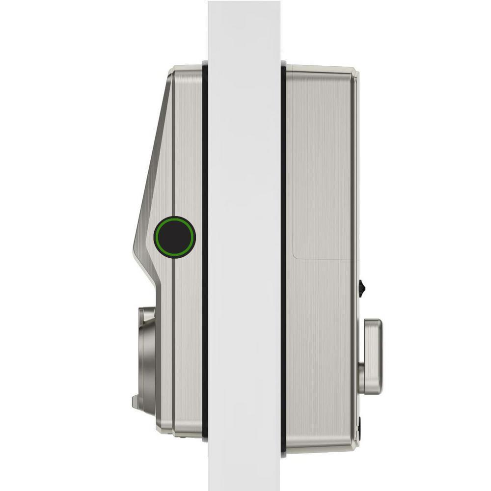 Secure Plus Satin Nickel Single-Cylinder Alarmed Deadbolt Lock with Smart Keypad, Bluetooth and 3D Fingerprint - Super Arbor