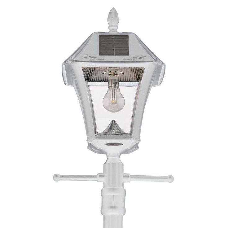 Baytown II Bulb White Resin Solar Warm-White Integrated LED Outdoor Post Light and Lamp Post with EZ-Anchor Base