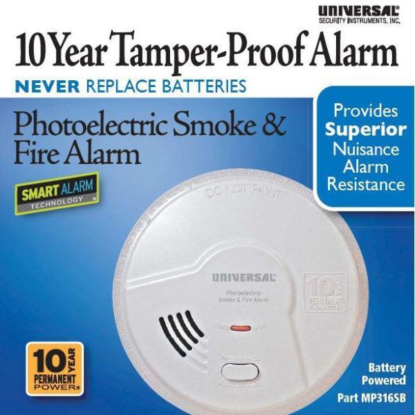 10 Year Sealed, Battery Operated, Photoelectric Smoke and Fire Detector, Microprocessor Intelligence - Super Arbor