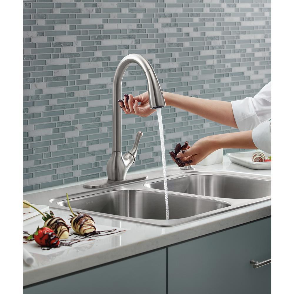Barossa with Response Touchless Technology Single-Handle Pull-Down Sprayer Kitchen Faucet in Vibrant Stainless - Super Arbor