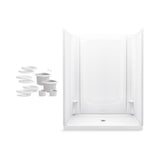 STORE+ 60 in. x 34 in. Single Threshold Center Drain Shower Base with Shower Walls and 12-Piece Accessory Kit in White - Super Arbor