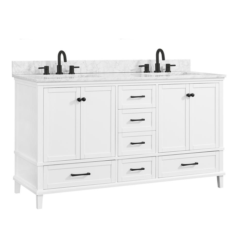 Merryfield 61 in. W x 22 in. D Bath Vanity in White with Marble Vanity Top in Carrara White with White Basin - Super Arbor