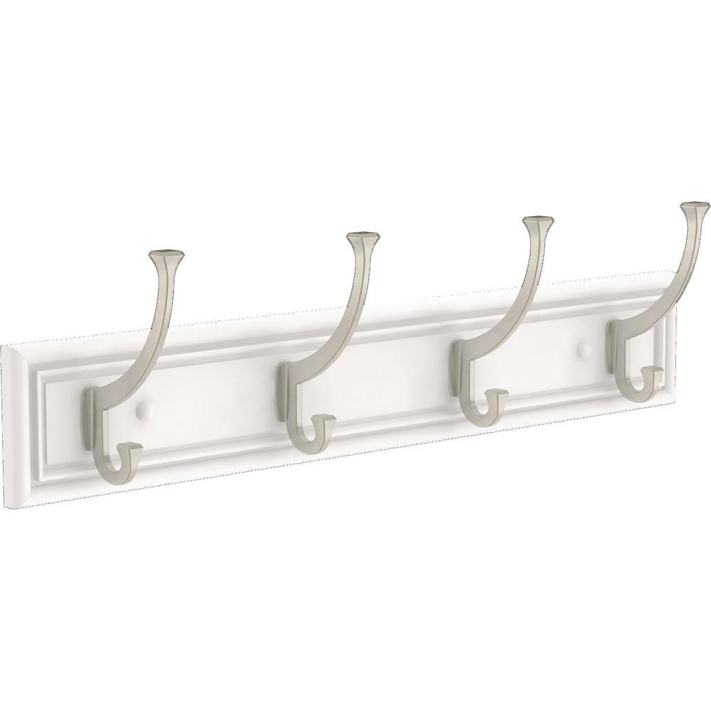 Sleek Square 24 in. White and Satin Nickel Hook Rack - Super Arbor