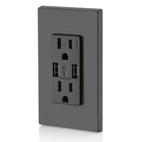 3.6A USB Dual Type A In-Wall Charger with 15 Amp Tamper-Resistant Outlets, Black - Super Arbor