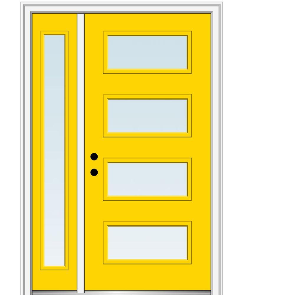 53 in. x 81.75 in. Celeste Clear Low-E Glass Right-Hand 4-Lite Eclectic Painted Steel Prehung Front Door with Sidelite - Super Arbor
