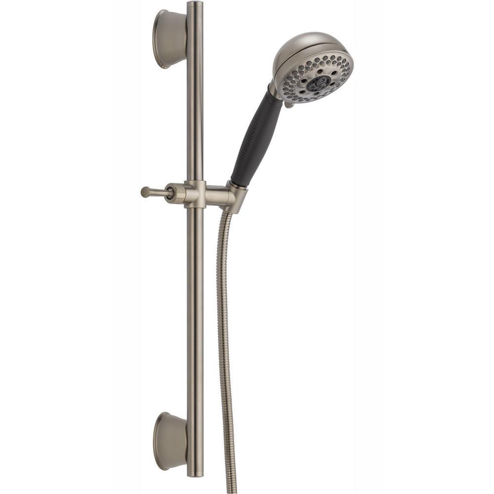 5-Spray Patterns 4.13 in. Wall-Mount Handheld Shower Head with Slide Bar and H2Okinetic Technology in Matte Black - Super Arbor