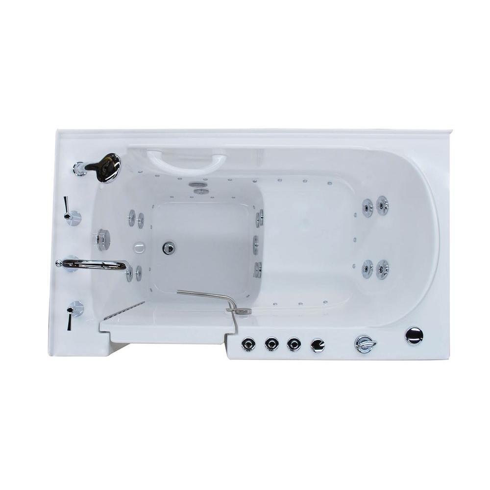 Rampart Nova Heated 4.5 ft. Walk-in Whirlpool and Air Bathtub with 6 in. Tile Easy Up Adhesive Wall Surround in White - Super Arbor