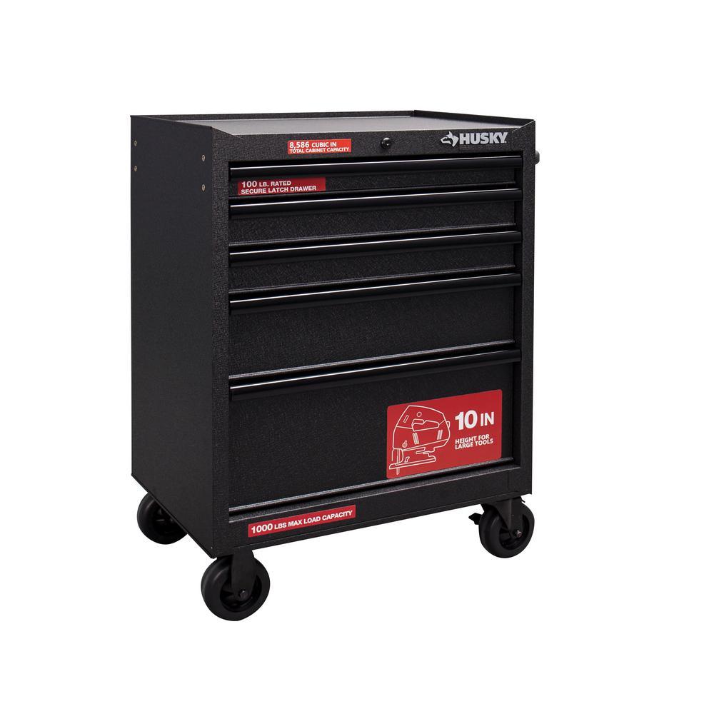 27 in. W 5-Drawer Rolling Cabinet Tool Box Chest in Textured Black
