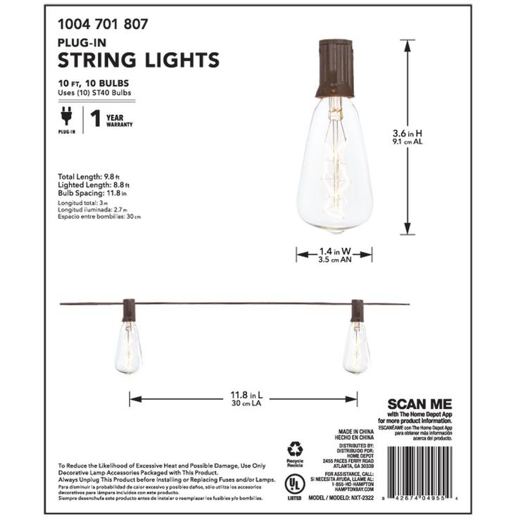 Outdoor/Indoor 10 ft. Light Line Voltage ST40 Vintage Bulb Incandescent String Light (10-Heads)