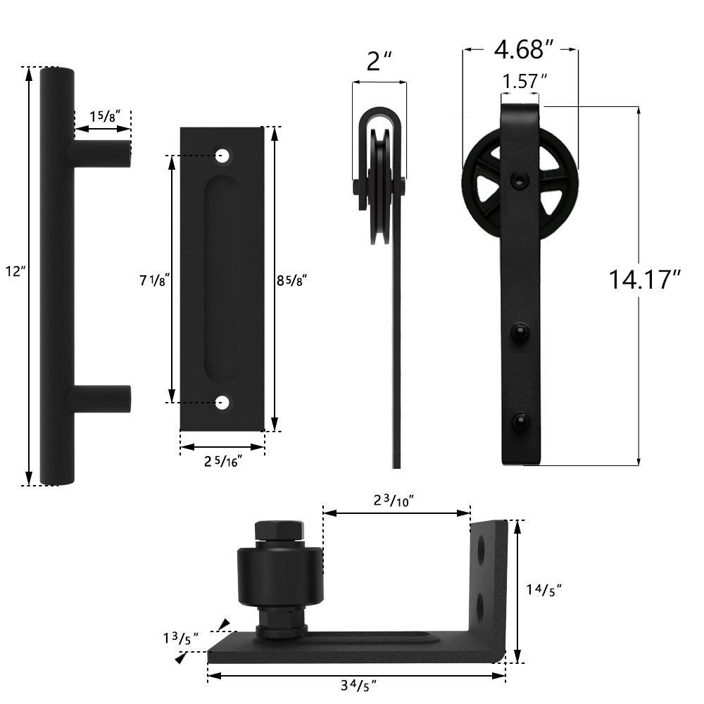 6 ft./72 in. Black Steel Bent Strap Sliding Barn Door Track and Hardware Kit with 12 in. Cylinder Handle and Floor Guide - Super Arbor