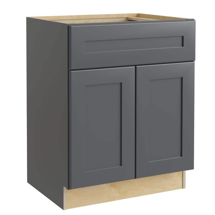 Home Decorators Collection Newport 27 in. W x 24 in. D x 34.5 in. H Assembled Plywood Sink Base Kitchen Cabinet in Deep Onyx with Soft Close