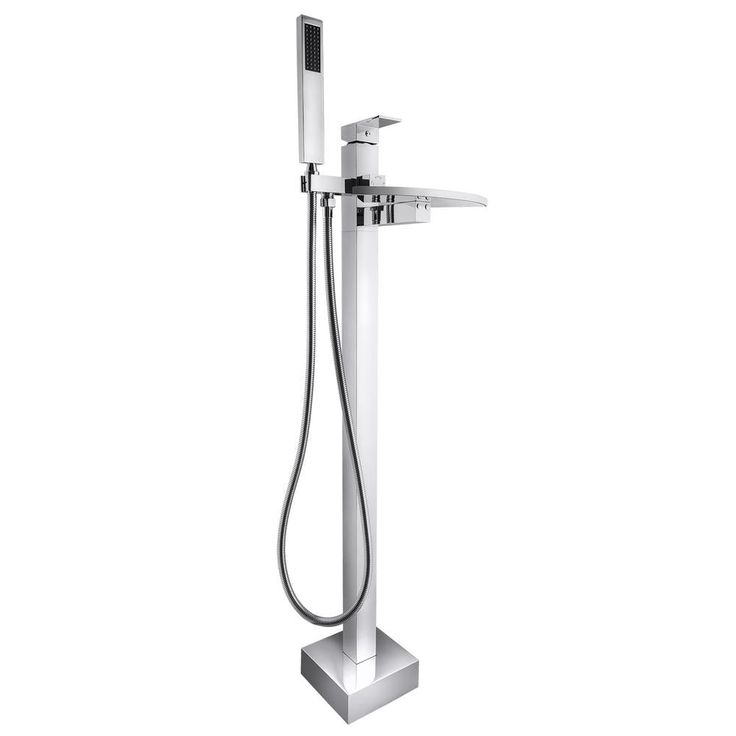 1-Handle Freestanding Floor Mount Roman Tub Faucet Bathtub Filler with Waterfall Style and Hand Shower in Chrome