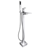1-Handle Freestanding Floor Mount Roman Tub Faucet Bathtub Filler with Waterfall Style and Hand Shower in Chrome