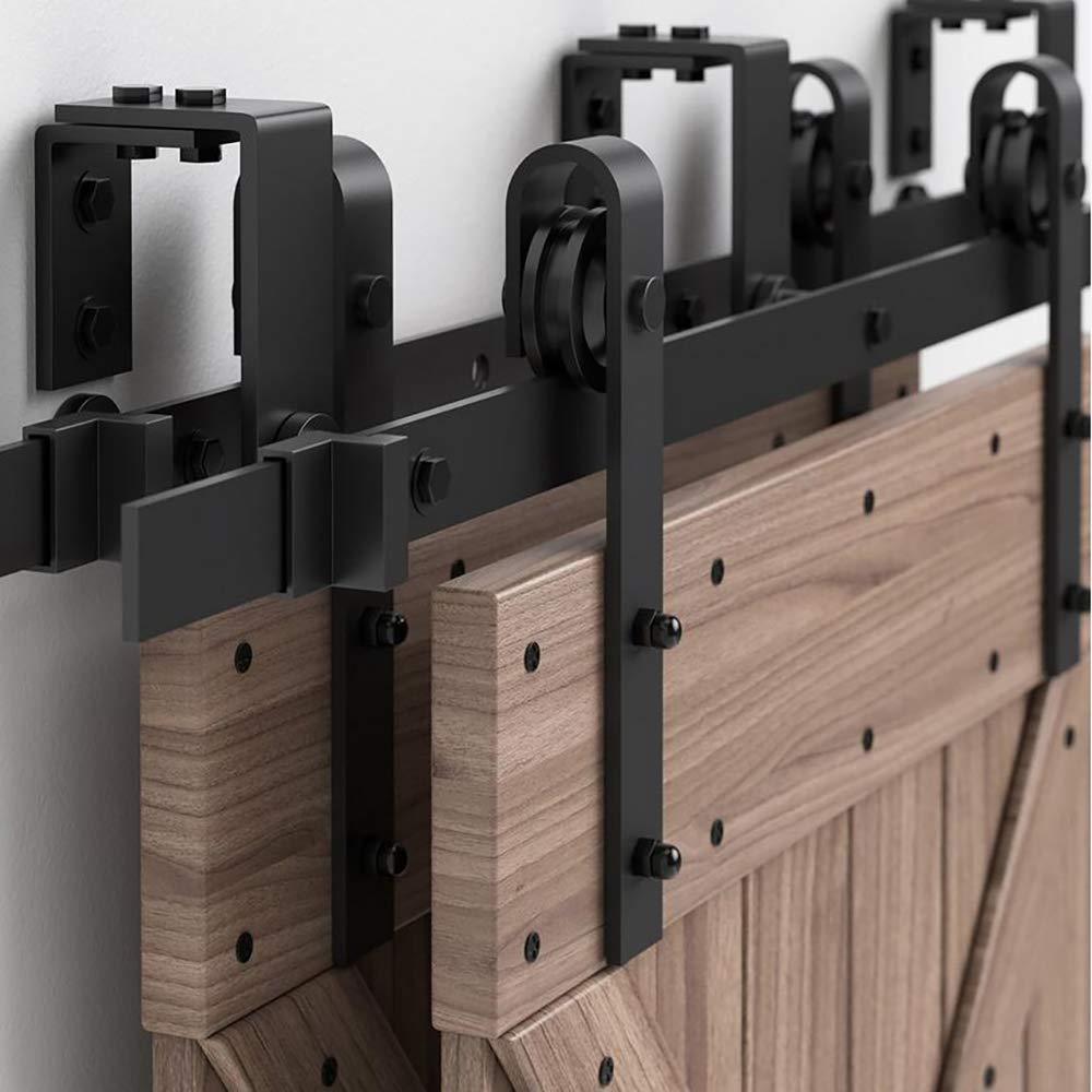 12 ft./144 in. Powder Coated Black Heavy-Duty Bypass Double Door Sliding Barn Door Hardware Classic Design Roller - Super Arbor