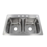 Verse Drop-In Stainless Steel 33 in. 4-Hole Double Bowl Kitchen Sink - Super Arbor