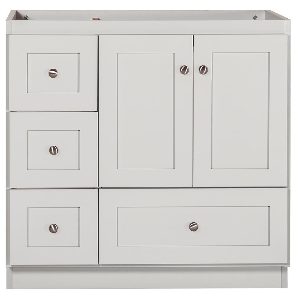 Shaker 30 in. W x 21 in. D x 34.5 in. H Vanity with Left Drawers Cabinet Only in Satin White - Super Arbor