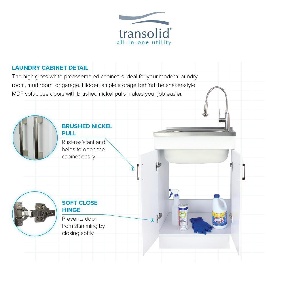 All-in-One 23.6 in. x 19.7 in. x 34.6 in. Stainless Steel Laundry/Utility Sink and Wood Cabinet with Faucet in White - Super Arbor
