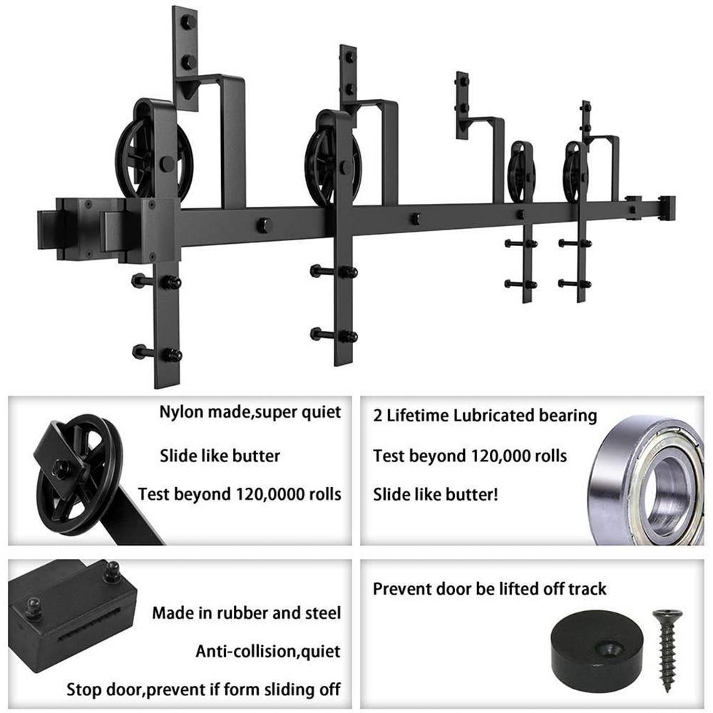 11 ft./132 in. Black Sliding Bypass Barn Door Hardware Track Kit for Double Doors with Non-Routed Floor Guide - Super Arbor