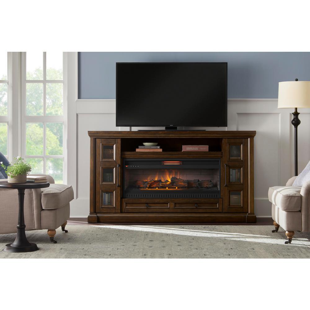 Cecily 72 in. Media Console Infrared Electric Fireplace in Rich Brown Cherry - Super Arbor