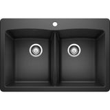 DIAMOND Dual Mount Granite Composite 33 in. 1-Hole 50/50 Double Bowl Kitchen Sink in White - Super Arbor