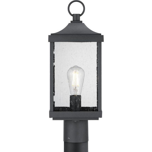 Park Court 1-Light Textured Black Outdoor Post Lantern with Clear Seeded Glass