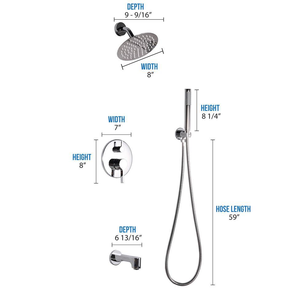 Rain 2-Handle Tub and Shower Faucet System with 3-Setting with 304T Stainless Steel in Chrome (Valve Included) - Super Arbor