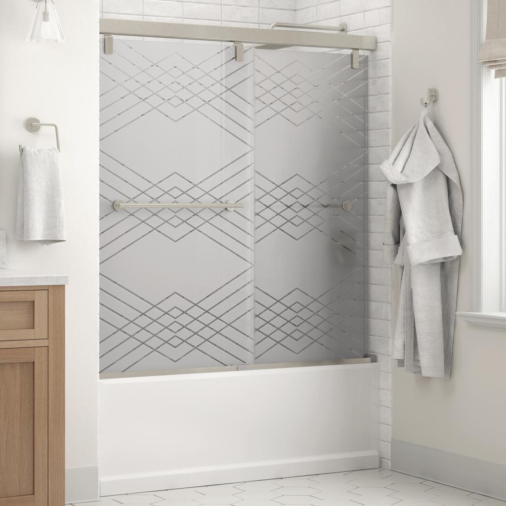 Everly 60 in. x 59-1/4 in. Mod Semi-Frameless Sliding Bathtub Door in Matte Black and 1/4 in. (6mm) Transition Glass - Super Arbor