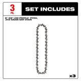 Milwaukee 8 in. Chainsaw Chain, 3-Pack — 3/8 in. Low Profile Pitch, .043 in. Gauge, 33 DL (49-16-2817)