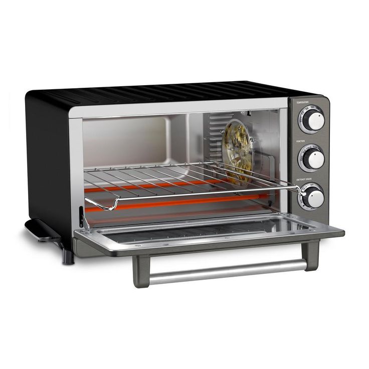 1500 W 6-Slice Black Stainless Steel Convection Toaster Oven with Broiler