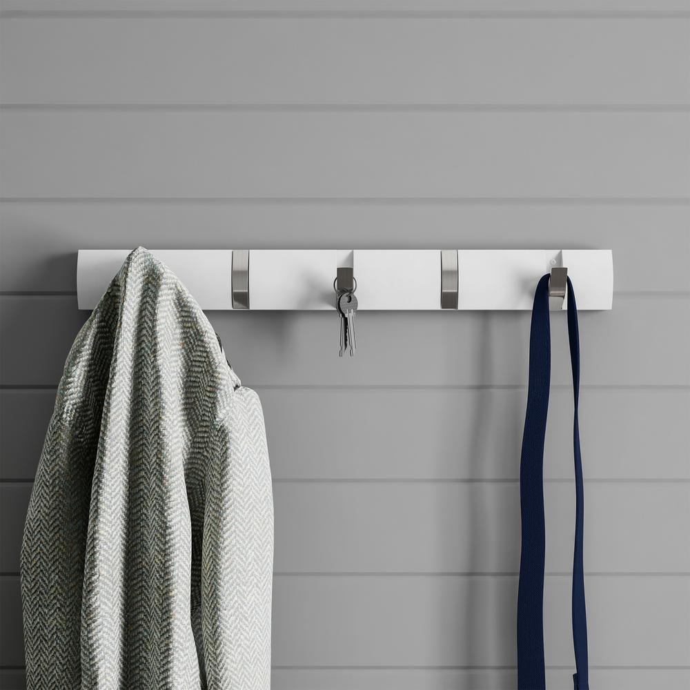 White 5-Hook Retractable Wall Mount Rack - Super Arbor