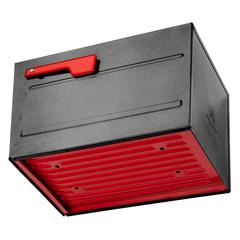 Oasis Eclipse Pewter Locking Parcel Mailbox with Red Flag - Super Arbor
