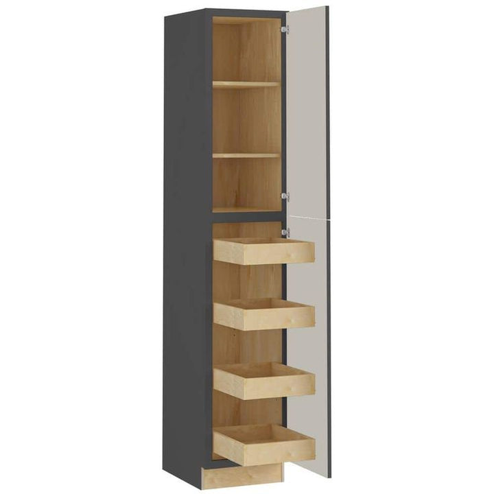 Home Decorators Collection Washington 18 in. W x 24 in. D x 96 in. H Assembled Plywood Pantry Kitchen Cabinet in Onyx with 4ROT Soft Close LH