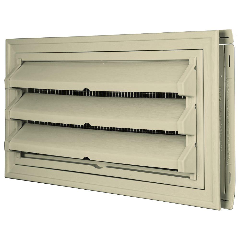 9-3/8 in. x 17-1/2 in. Foundation Vent Kit with Trim Ring and Optional Fixed Louvers (Galvanized Screen) in #049 Almond - Super Arbor