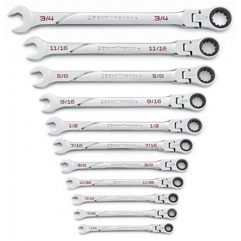 120XP Universal Spline XL Flex Head Ratcheting Combination SAE Wrench Set (11-Piece) - Super Arbor