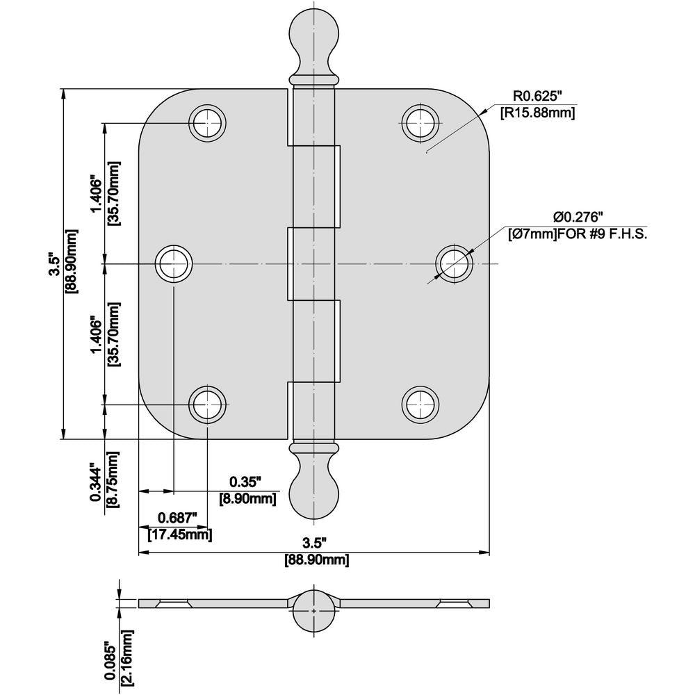 3-1/2 in. Oil-Rubbed Bronze 5/8 in. Radius Door Hinge with Finial - Super Arbor