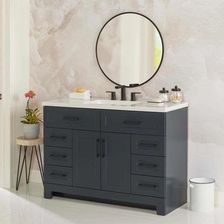 Style Selections Cauley 48-in Deep Blue Single Sink Bathroom Vanity with White Cultured Marble Top