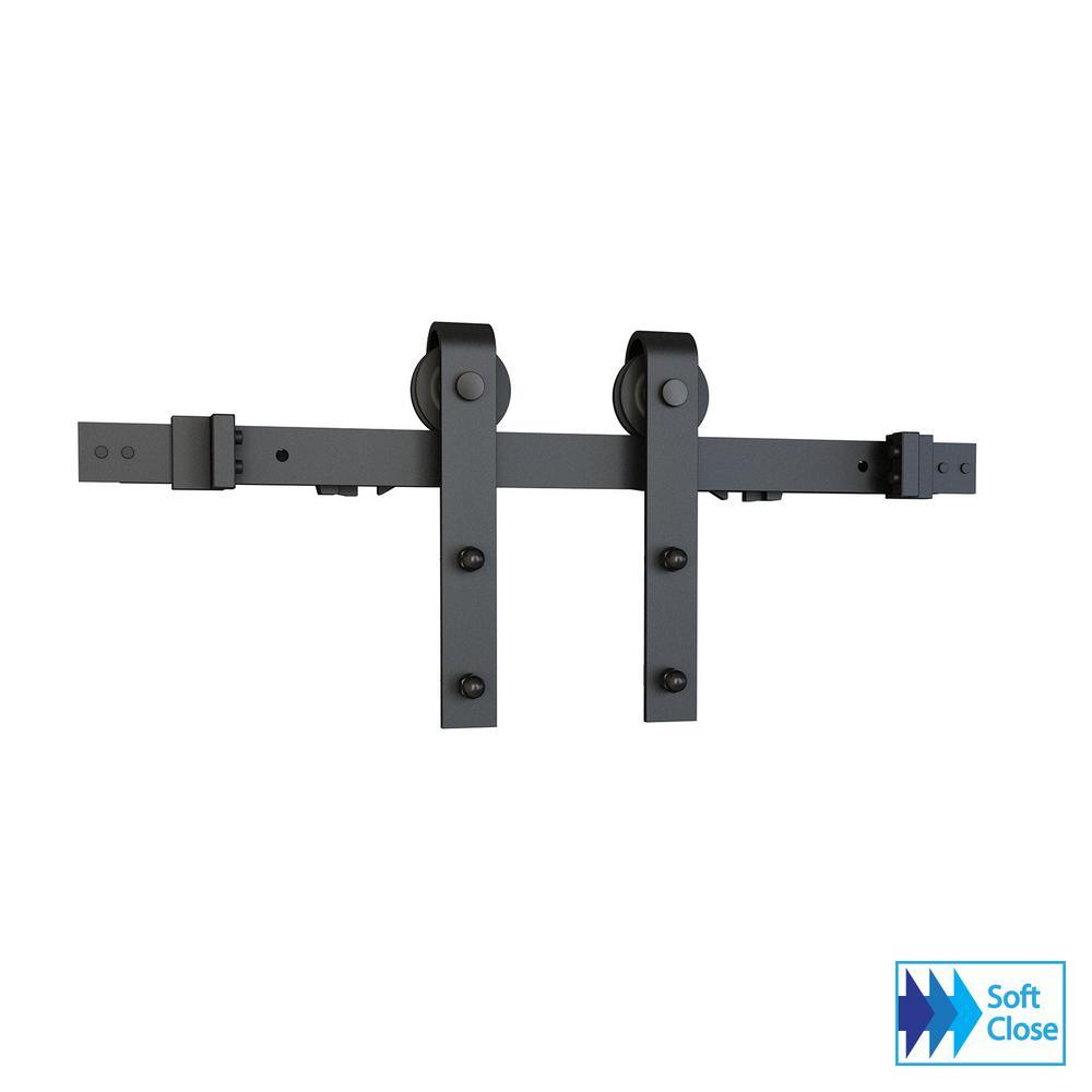 78 in. Soft Close Black Solid Steel Sliding Rolling Barn Door Hardware Kit for Single Wood Doors - Super Arbor