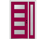 51 in. x 81.75 in. Celeste Frosted Glass Left-Hand Inswing 4-Lite Eclectic Painted Steel Prehung Front Door w/ Sidelite - Super Arbor