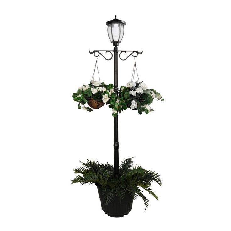 Solar Powered Outdoor LED Black Lamp Post with Planter