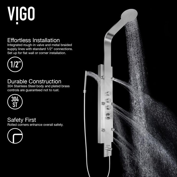 Mateo 59.5 in. 6-Jet High Pressure Shower Panel System with Rainhead Fixed Handheld Dual Shower in Stainless Steel