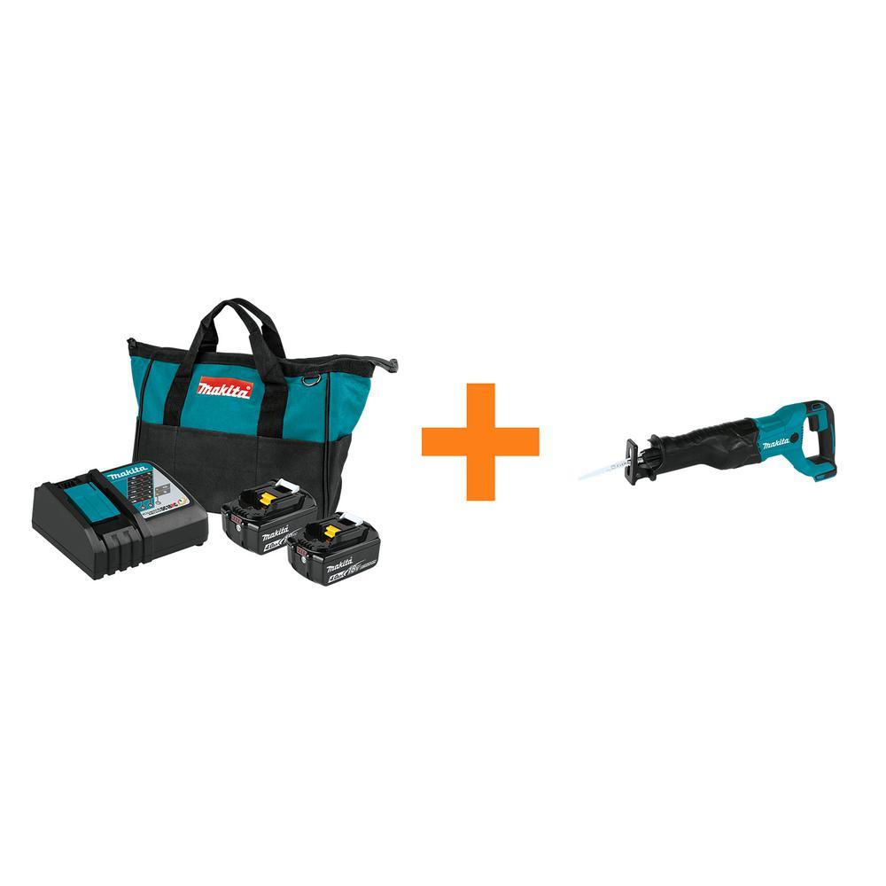 18-Volt LXT Lithium-Ion 4.0 Ah Battery and Rapid Optimum Charger Starter Pack with Bonus 18-Volt LXT Reciprocating Saw - Super Arbor