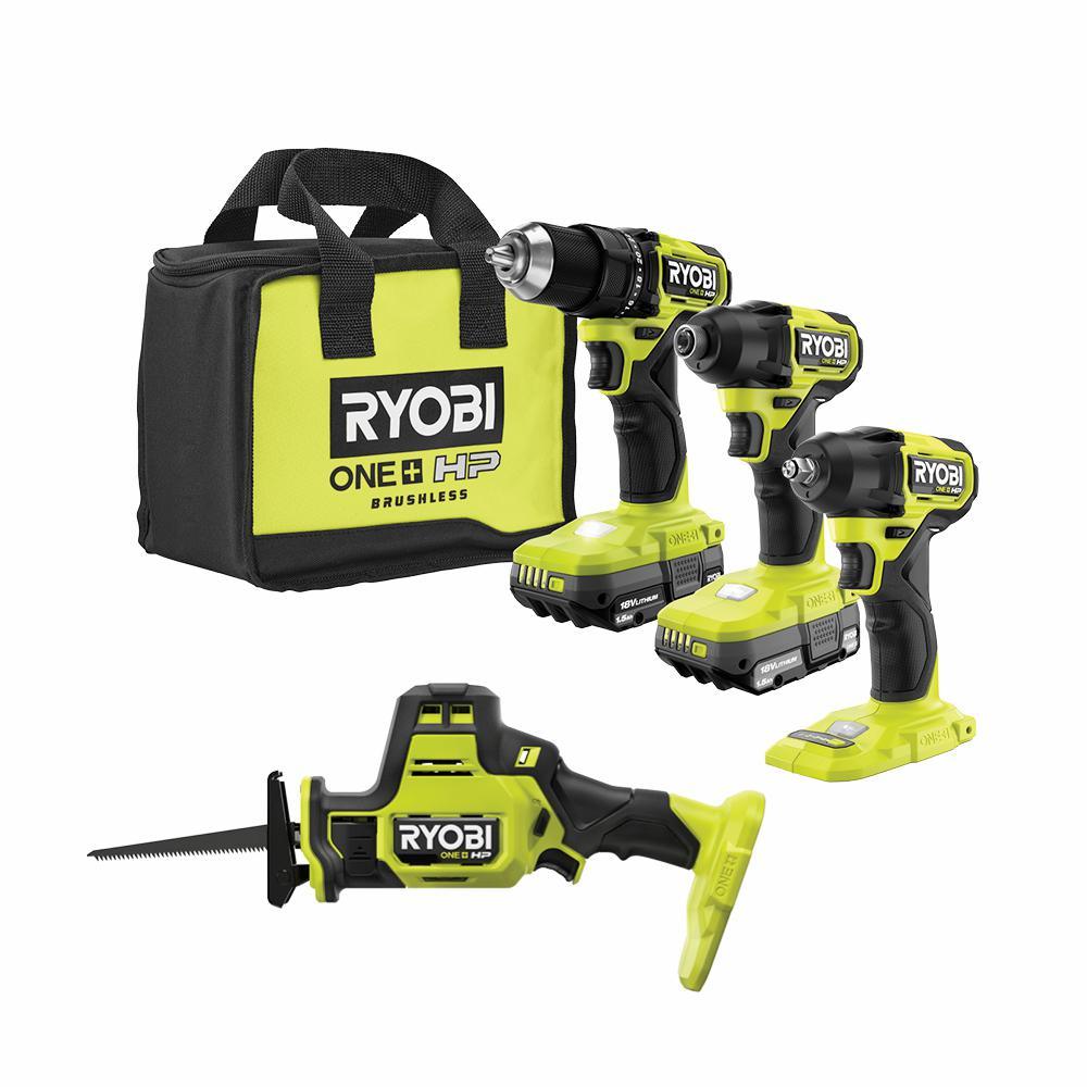 ONE+ HP 18V Brushless Cordless Compact 4-Tool Combo Kit with (2) 1.5 Ah Batteries, Charger, and Bag - Super Arbor